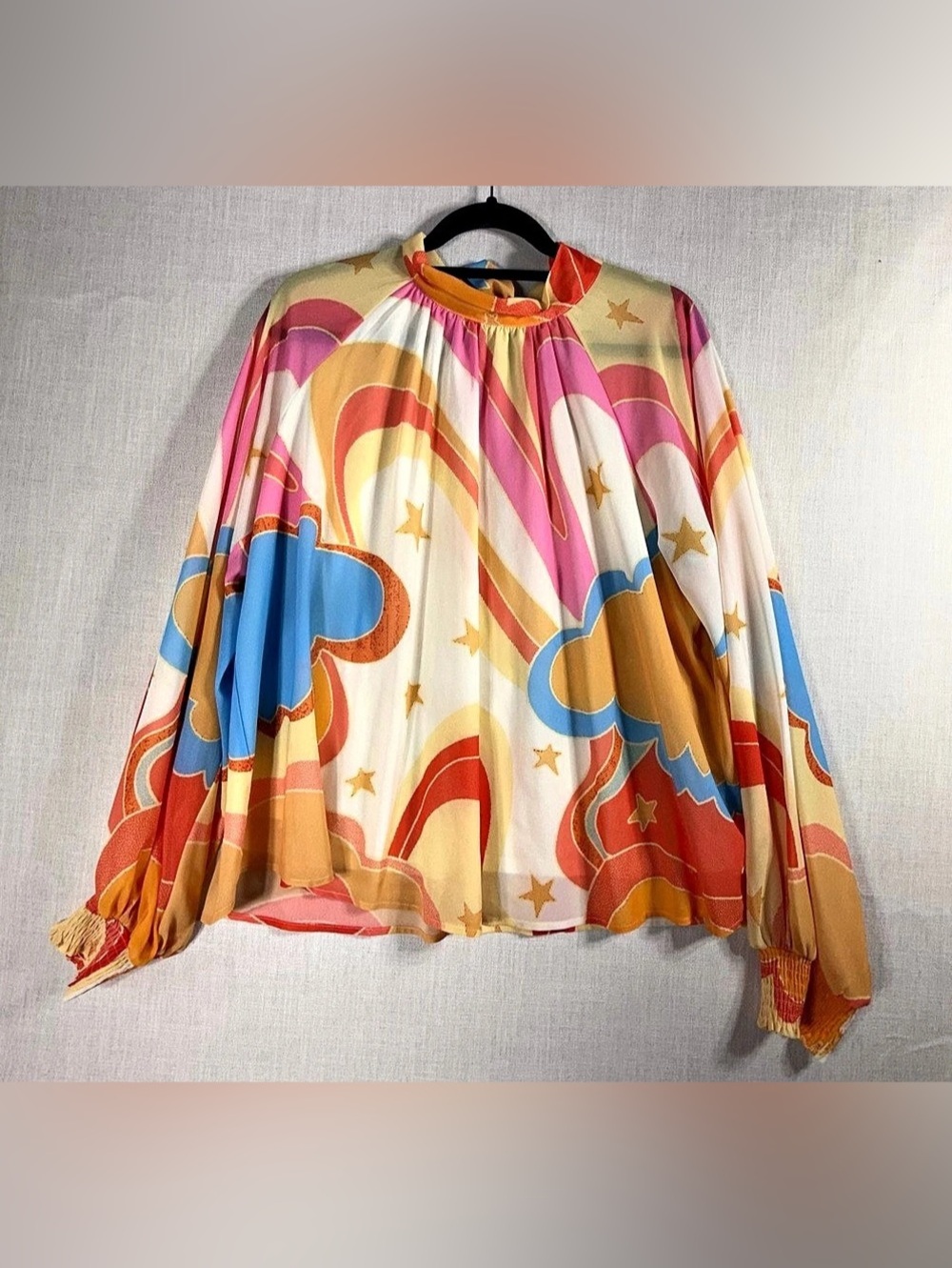 AURA Geometric Print Blouse in Multicolor XL Like New